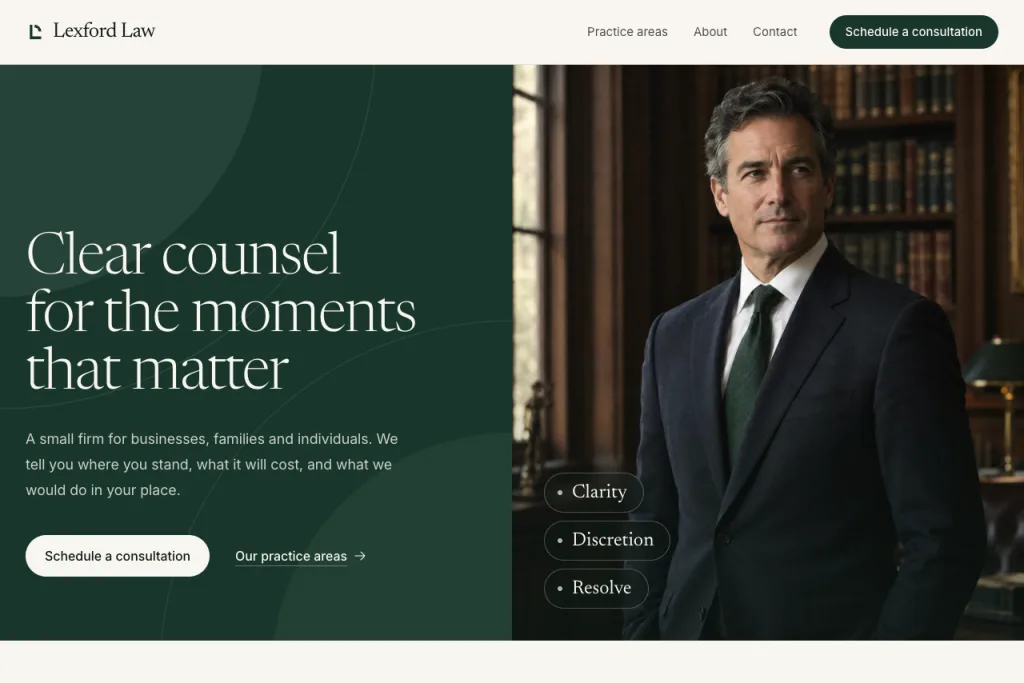 The top of the Lexford template's home page