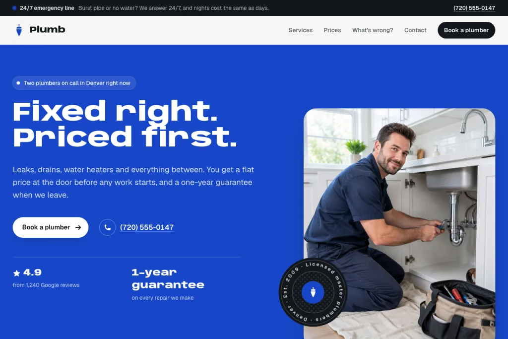 The top of the Plumb template's home page