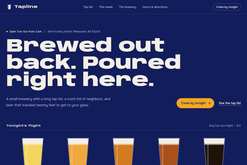 The top of the Tapline template's home page