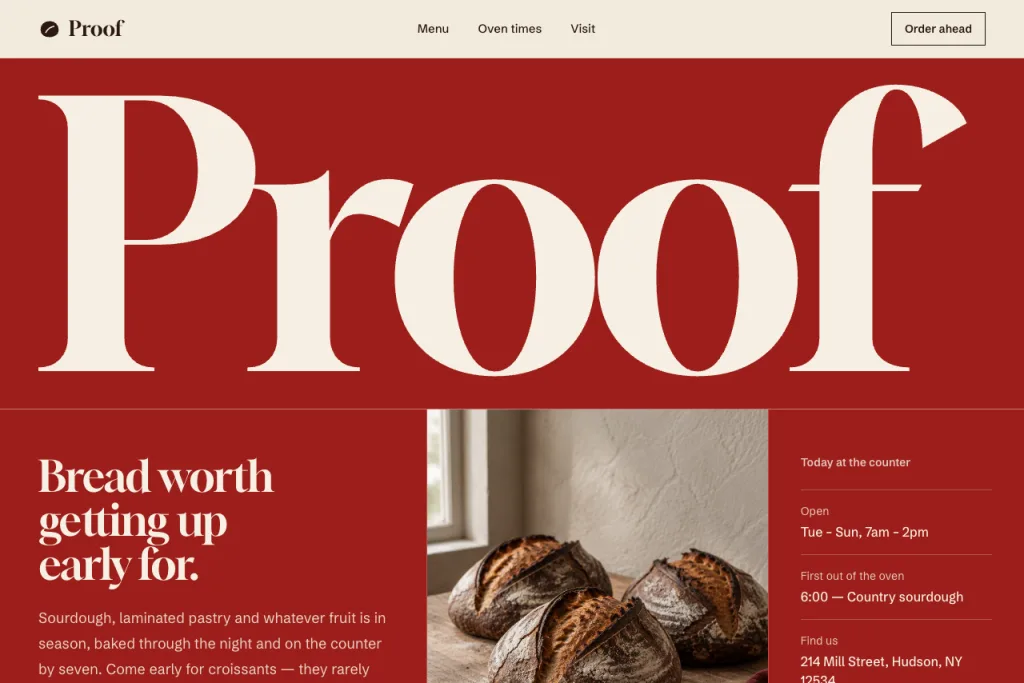 The top of the Proof template's home page