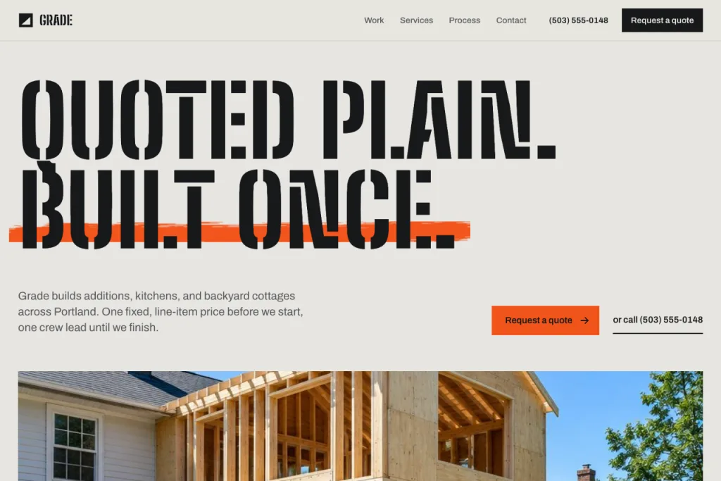 The top of the Grade template's home page