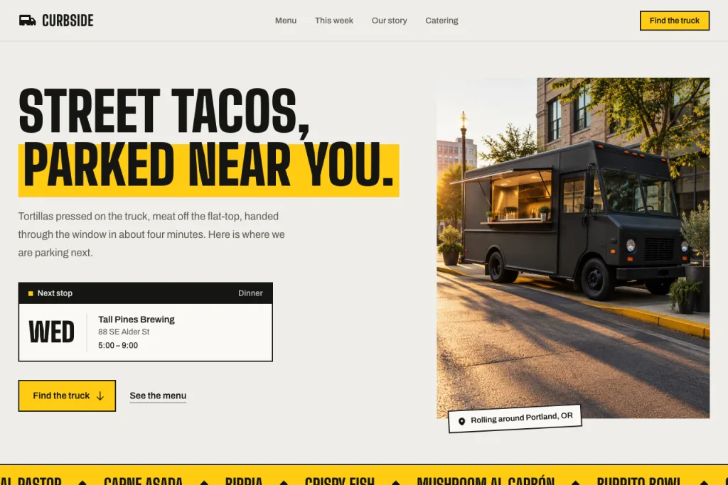 The top of the Curbside template's home page