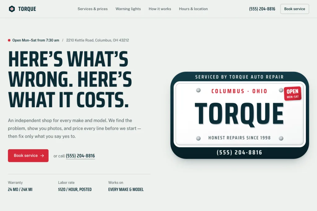 The top of the Torque template's home page