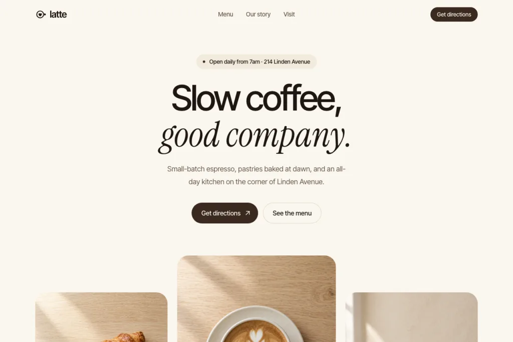 The top of the Latte template's home page