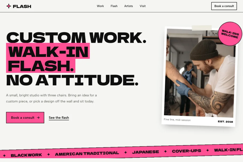 The top of the Flash template's home page