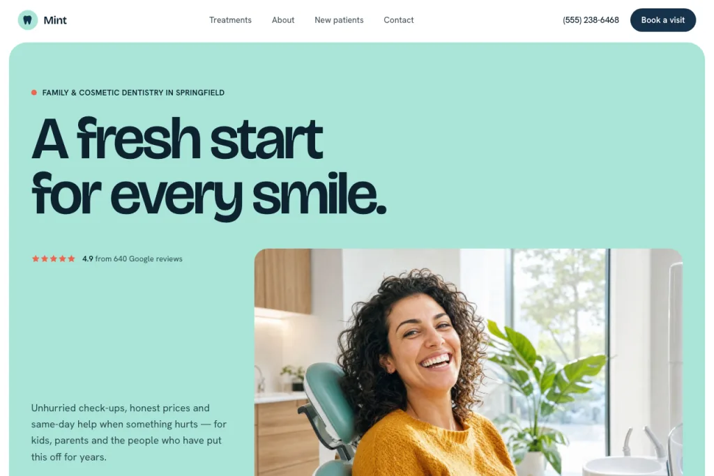 The top of the Mint template's home page