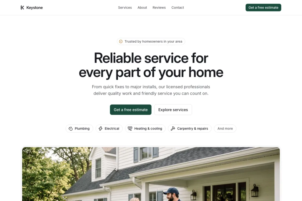 The top of the Keystone template's home page