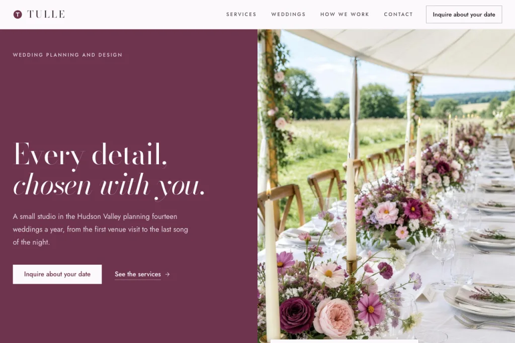 The top of the Tulle template's home page