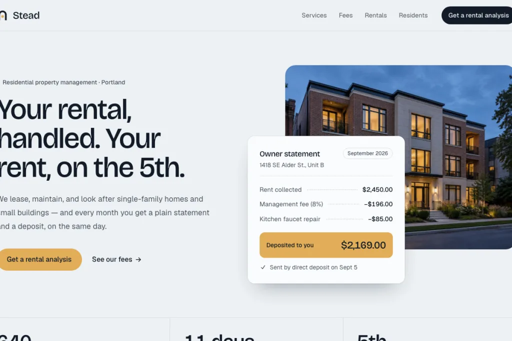 The top of the Stead template's home page