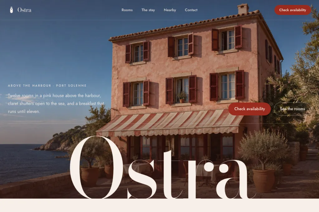 The top of the Ostra template's home page