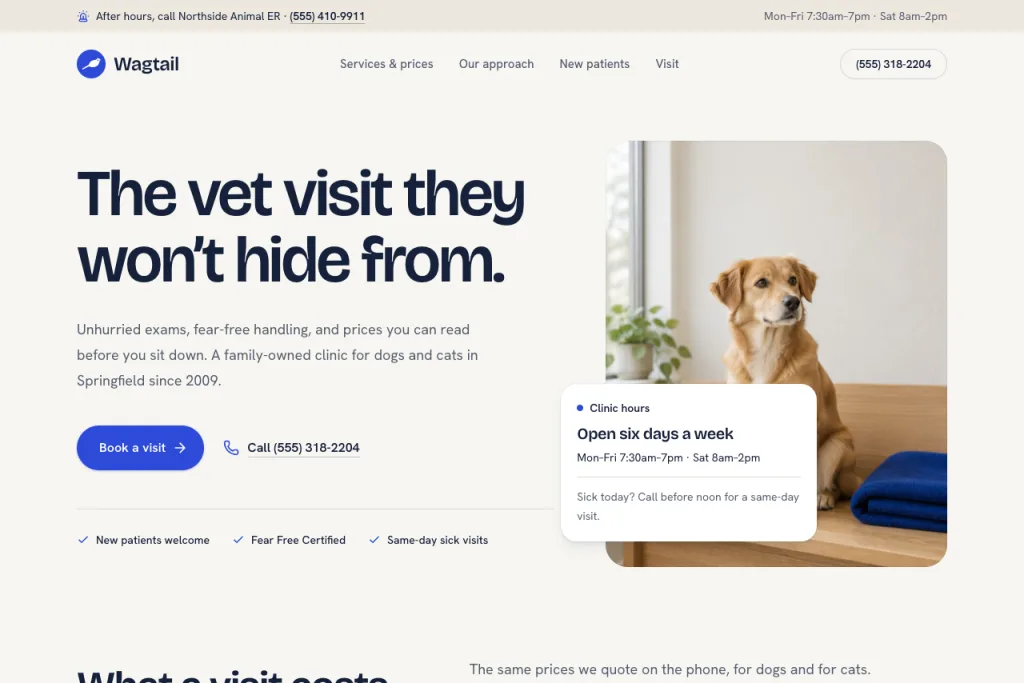The top of the Wagtail template's home page