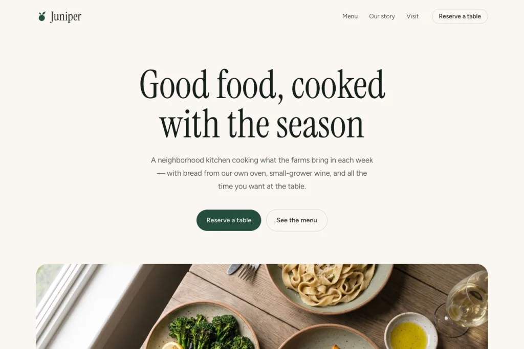 The top of the Juniper template's home page