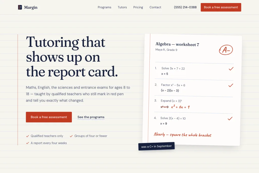 The top of the Margin template's home page