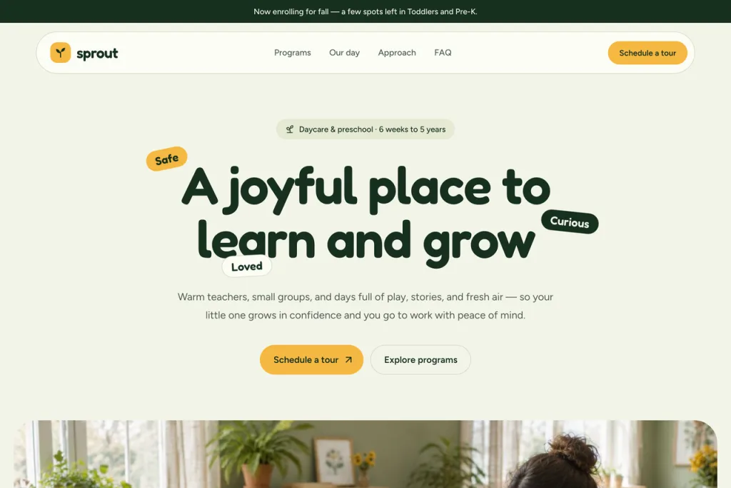 The top of the Sprout template's home page