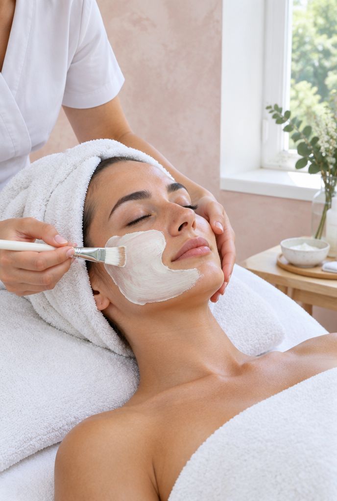 An esthetician applying a cream mask during a calm facial