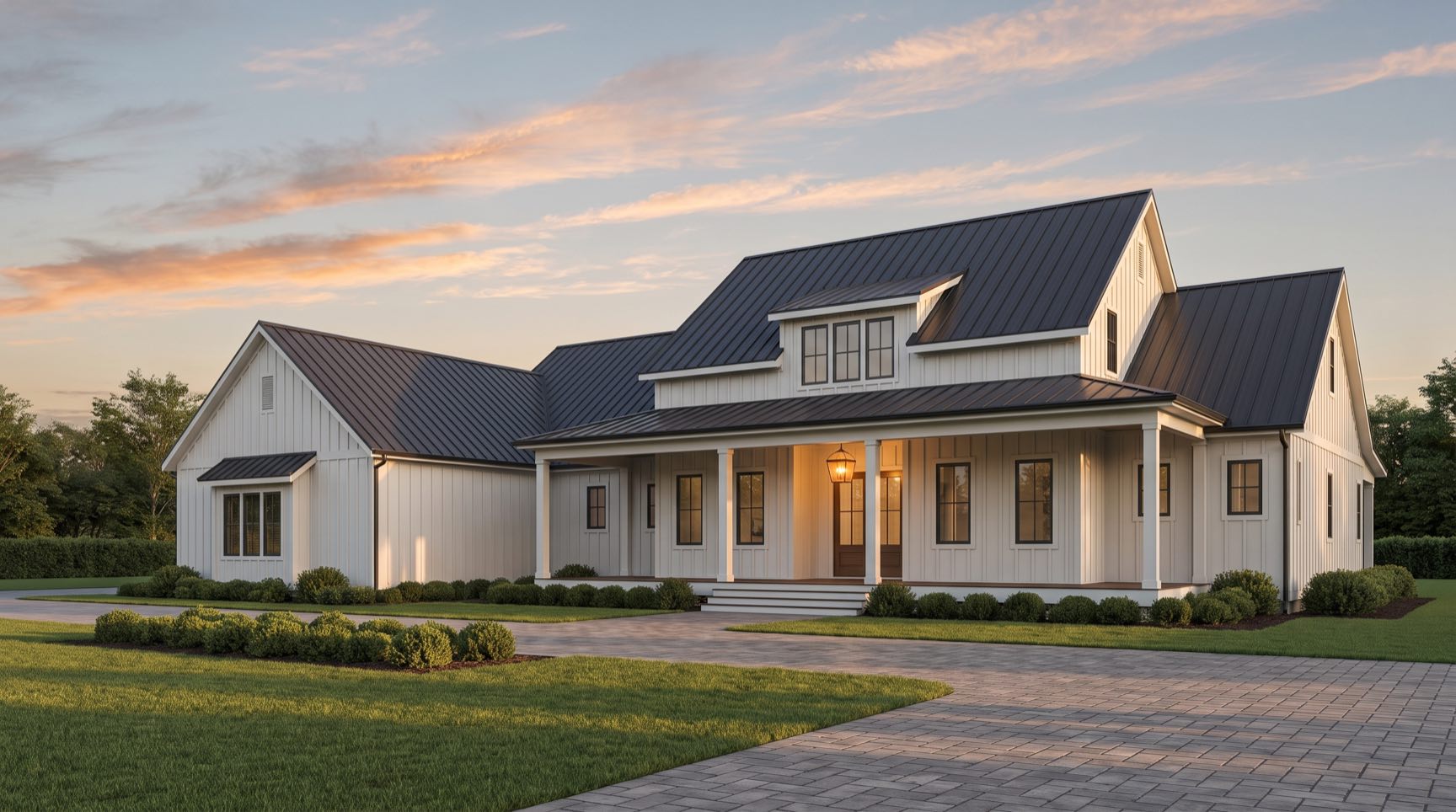 A well-kept suburban home at golden hour