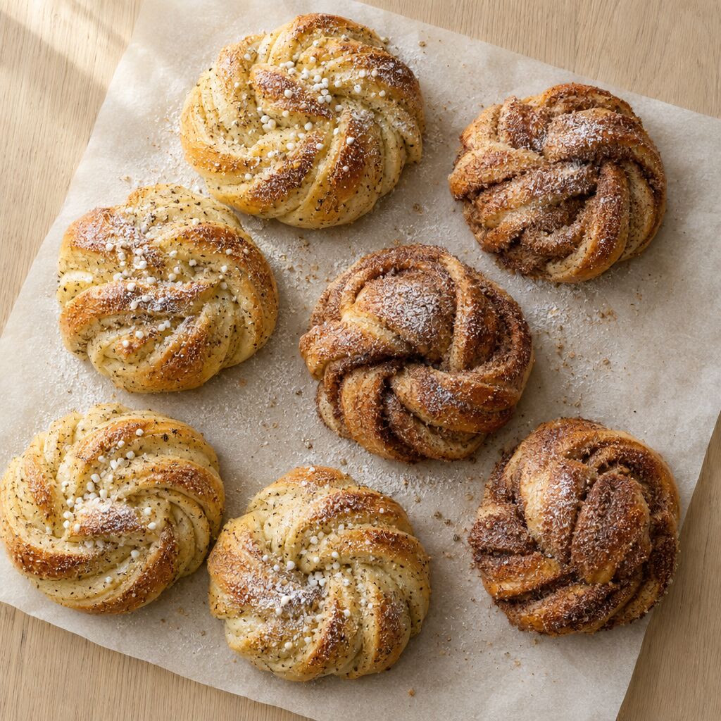 Cardamom buns and cinnamon knots fresh from the oven